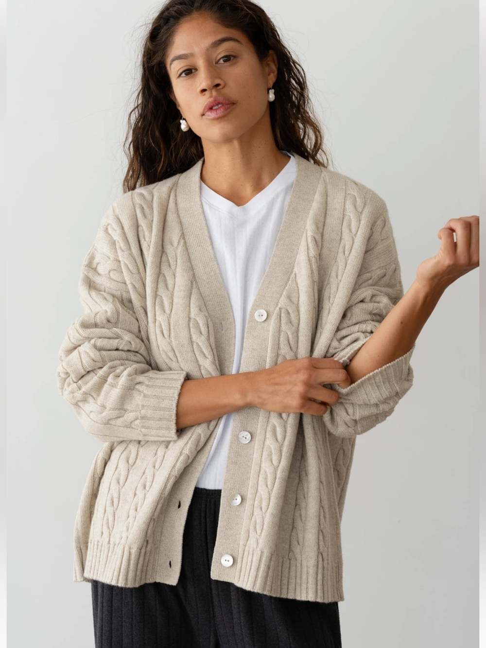 DONNI The Cable V-Neck Cardigan